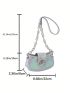 Small Crossbody Bag Holographic Pattern Metal Decor