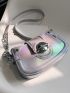 Small Crossbody Bag Holographic Pattern Metal Decor