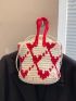 Mini Crochet Bag Colorblock Drawstring Detail