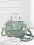 Floral Embroidery Crossbody Bag, Women's Top Handle Flap Purse, Fashion Shoulder Bag With Pendant