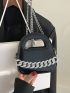 Mini Satchel Bag Chain Decor Solid Black