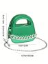 Mini Square Bag Chain Decor Green Fashionable Double Handle