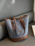 Colorblock Bucket Bag Medium Buckle Decor