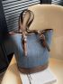 Colorblock Bucket Bag Medium Buckle Decor