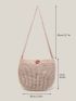 Women's Crochet Shopping Bag, Multi-Purpose Solid Color Minimalist, Large Capacity Buckle Design Mother's Day Gift Handbag, Suitable For Grandma And Mom Shopping Hand-Woven Bag