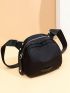 Small Dome Bag Letter Patch Decor Solid Black