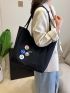 Medium Shopper Bag Double Handle Badge Decor