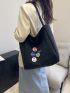 Medium Shopper Bag Double Handle Badge Decor