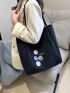 Medium Shopper Bag Double Handle Badge Decor