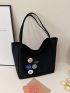 Medium Shopper Bag Double Handle Badge Decor