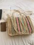 Oversized Straw Bag Stripe Pattern Vacation Style