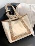 Medium Shoulder Bag Letter Embroidery Geometric Pattern