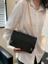 Small Flap Square Bag Crocodile Embossed Buckle Decor Solid Black