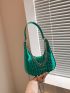 Small Hobo Bag Crocodile Embossed Chain Decor Funky