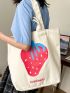 Letter & Strawberry Graphic Shopper Bag Preppy
