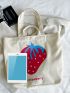 Letter & Strawberry Graphic Shopper Bag Preppy