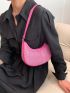 Small Hobo Bag Studded Decor Neon Pink