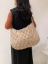 Oversized Hobo Bag Quilted Pattern Pocket Front Nylon