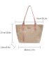 Straw Shoulder Tote Bag Letter Patch Decor