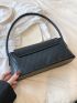 Embossed Detail Flap Baguette Bag Solid Black Elegant