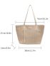 Straw Shoulder Tote Bag Letter Patch Decor