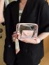 Mini Clear Square Bag With Coin Purse Twilly Scarf Decor Neon Pink