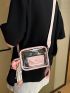 Mini Clear Square Bag With Coin Purse Twilly Scarf Decor Neon Pink