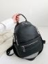 Litchi Embossed Classic Backpack Zip Front Stitch Detail