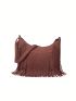 Medium Hobo Bag Fringe Decor Adjustable Strap, Mothers Day Gift For Mom