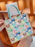 Cartoon Graphic Shopper Bag Small Double Handle Linen