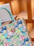 Cartoon Graphic Shopper Bag Small Double Handle Linen