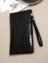 Crocodile Embossed Long Wallet Zipper Black