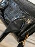 Crocodile Embossed Flap Tote Bag, Ladies PU Square Crossbody Bag