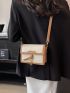 Mini Litchi Embossed Square Bag Colorblock Flap Adjustable Strap For Daily