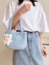 New Solid Color Nylon Cloth Bag Cartoon Pendant College Style Women's Shoulder Bag