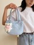 New Solid Color Nylon Cloth Bag Cartoon Pendant College Style Women's Shoulder Bag