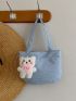 New Solid Color Nylon Cloth Bag Cartoon Pendant College Style Women's Shoulder Bag