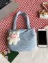 New Solid Color Nylon Cloth Bag Cartoon Pendant College Style Women's Shoulder Bag