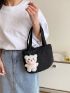 New Solid Color Nylon Cloth Bag Cartoon Pendant College Style Women's Shoulder Bag