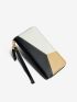 Colorblock Long Wallet Zipper Tassel Decor