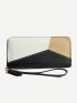 Colorblock Long Wallet Zipper Tassel Decor