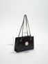 Crocodile Embossed Square Bag Chain Black PU