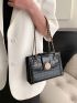 Crocodile Embossed Square Bag Chain Black PU