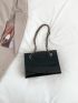 Crocodile Embossed Square Bag Chain Black PU