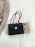 Crocodile Embossed Square Bag Chain Black PU