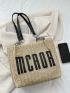 Small Straw Bag Letter Patch Double Handle For Vacation