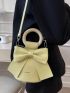 Mini Bucket Bag Letter Graphic Bow Decor