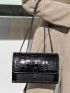 Small Flap Square Bag Crocodile Embossed Black