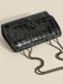 Small Flap Square Bag Crocodile Embossed Black