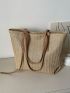 Small Straw Bag Double Handle Solid Color